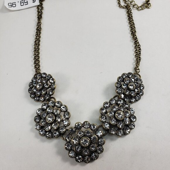 Women's Stunning Old Gold-tone Sparkle Crystal Statement Necklace, Stylish, Chic - Picture 4 of 5